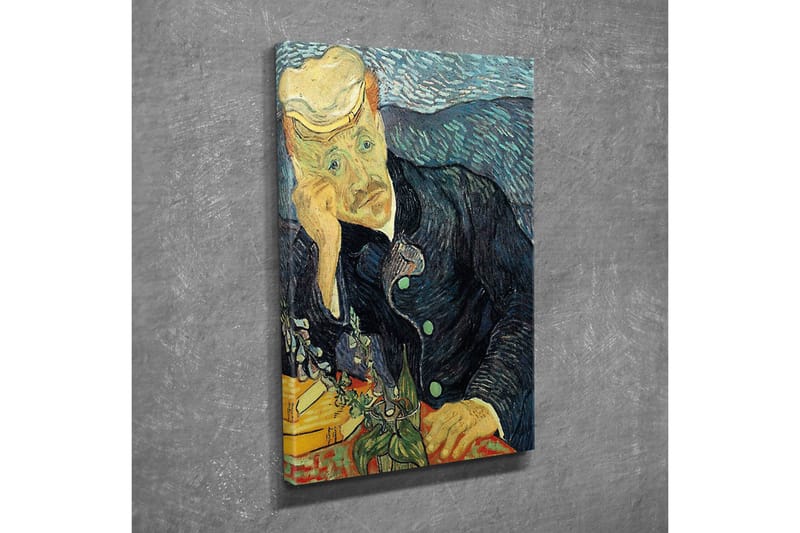 Lerretsbilde - Tankfull mann med en blomsterbukett - Mørk blå / Grønn / Hudfarge - Innredning - Bilder & kunst - Lerretsbilder