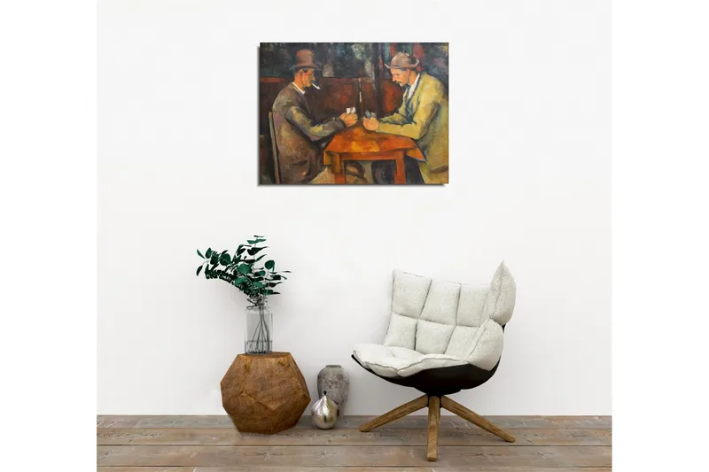 Lerretsbilde - To menn som spiller kort ved et bord - Mørk brun / Beige / Oransje - Innredning - Bilder & kunst - Lerretsbilder