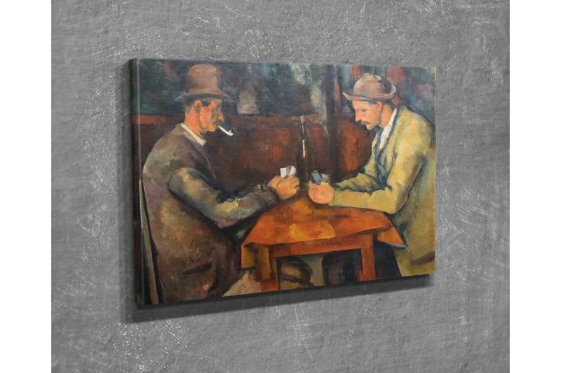 Lerretsbilde - To menn som spiller kort ved et bord - Mørk brun / Beige / Oransje - Innredning - Bilder & kunst - Lerretsbilder