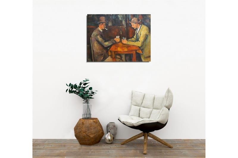 Lerretsbilde - To menn som spiller kort ved et bord - Mørk brun / Beige / Oransje - Innredning - Bilder & kunst - Lerretsbilder