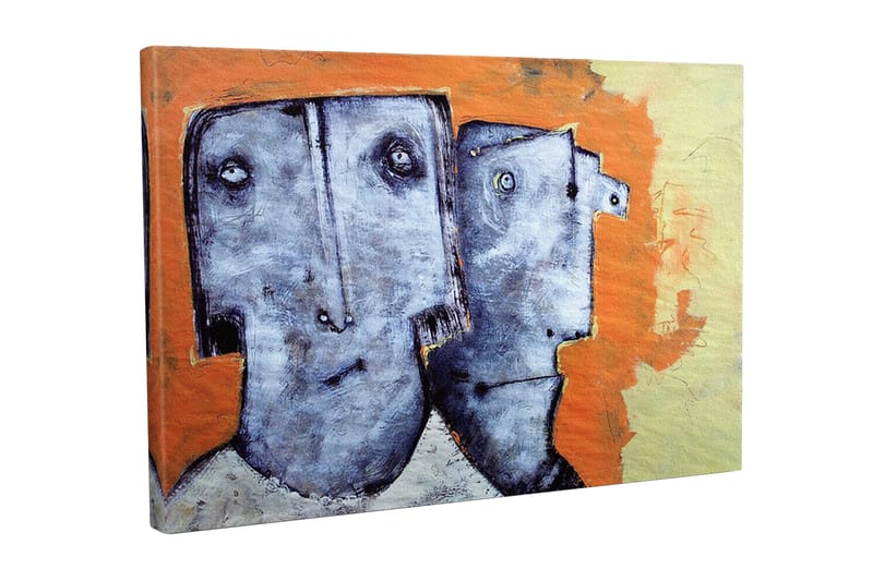 Lerretsbilde - To stiliserte ansikter med uttrykksløse trekk - Grå / Oransje / Beige - Innredning - Bilder & kunst - Lerretsbilder