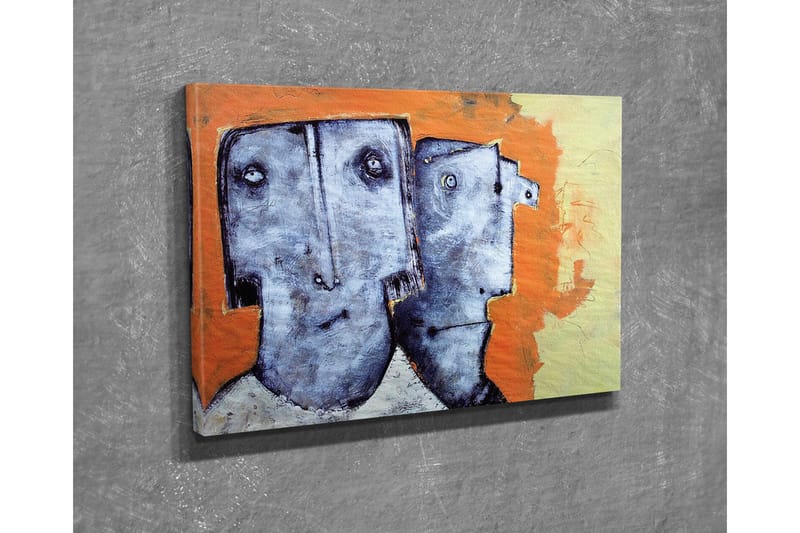 Lerretsbilde - To stiliserte ansikter med uttrykksløse trekk - Grå / Oransje / Beige - Innredning - Bilder & kunst - Lerretsbilder