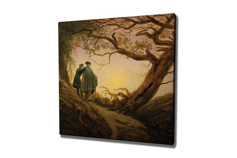 Lerretsbilde - To personer som står sammen under et stort tre ved solnedgang - Mørk grønn / Brun / Lys gul - Innredning - Bilder & kunst - Lerretsbilder