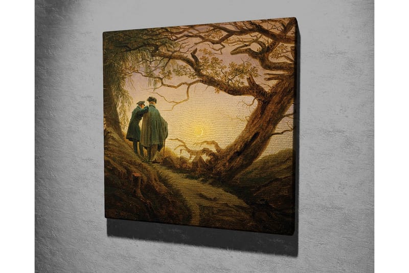 Lerretsbilde - To personer som står sammen under et stort tre ved solnedgang - Mørk grønn / Brun / Lys gul - Innredning - Bilder & kunst - Lerretsbilder