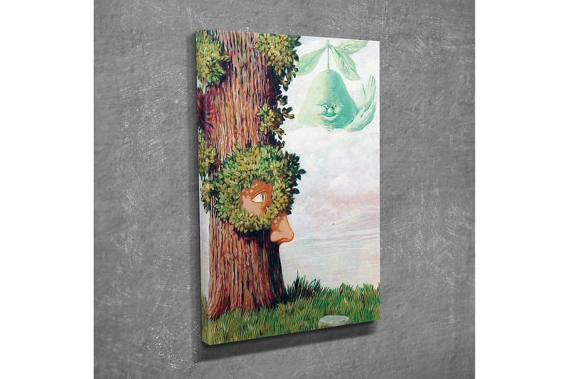 Lerretsbilde - Tre med ansikt og grøntområder rundt det - Grønn / Brun / Lys blå - Innredning - Bilder & kunst - Lerretsbilder