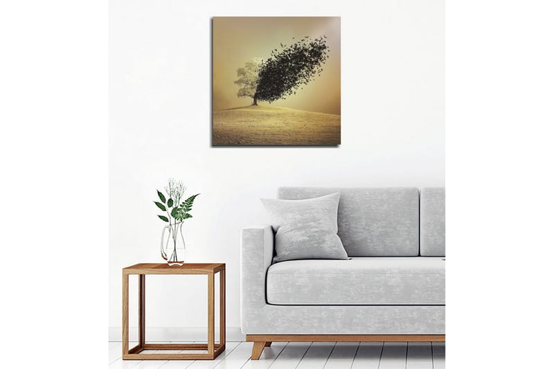 Lerretsbilde - Tre som blir til en fugleflokk - Svart / Grå / Beige - Innredning - Bilder & kunst - Lerretsbilder