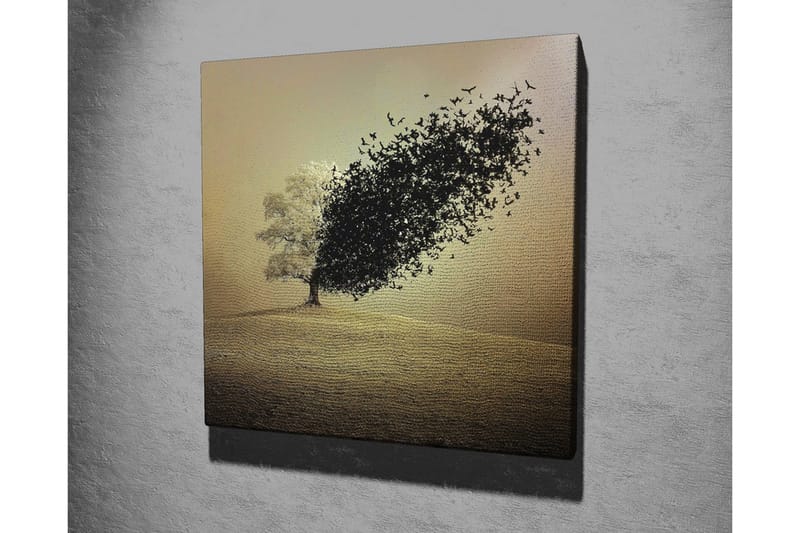 Lerretsbilde - Tre som blir til en fugleflokk - Svart / Grå / Beige - Innredning - Bilder & kunst - Lerretsbilder