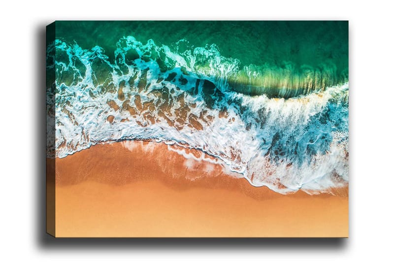 Lerretsbilde - Turkis hav med hvite bølger møter gyllen sandstrand - Turkis / Hvit / Gyllen - Innredning - Bilder & kunst - Lerretsbilder