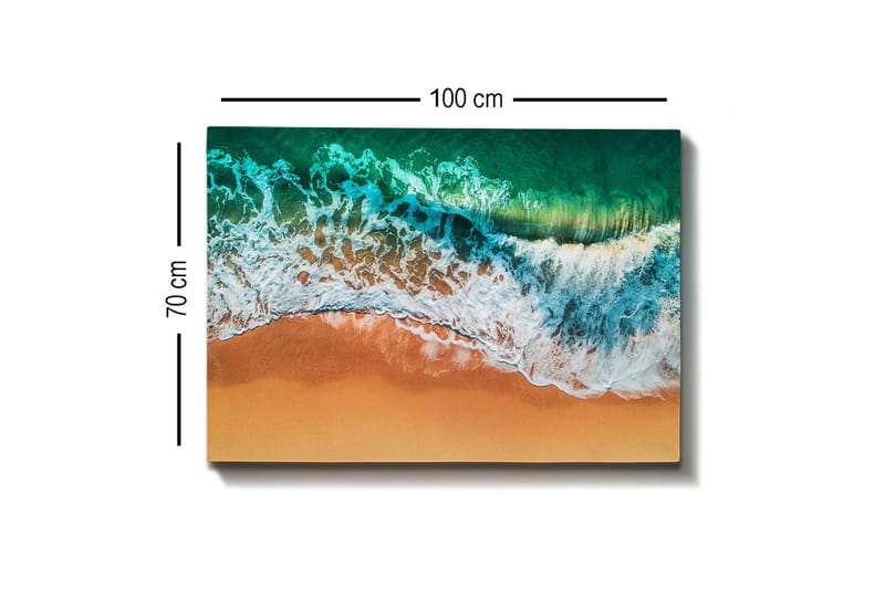 Lerretsbilde - Turkis hav med hvite bølger møter gyllen sandstrand - Turkis / Hvit / Gyllen - Innredning - Bilder & kunst - Lerretsbilder