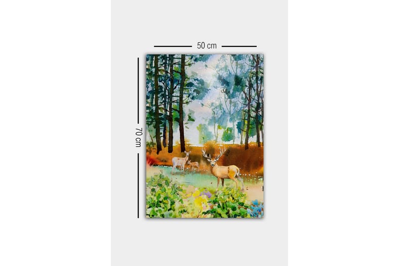 Lerretsbilde - Vakker hjort i skogsmiljø - Grønn / Brun / Beige - Innredning - Bilder & kunst - Lerretsbilder