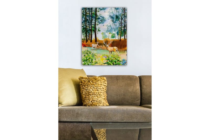 Lerretsbilde - Vakker hjort i skogsmiljø - Grønn / Brun / Beige - Innredning - Bilder & kunst - Lerretsbilder