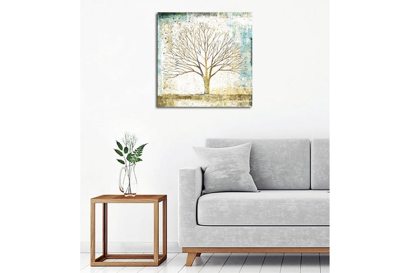 Lerretsbilde - Vakker silhuett av et tre mot en myk farget bakgrunn - Gull / Turkis / Hvit - Innredning - Bilder & kunst - Lerretsbilder