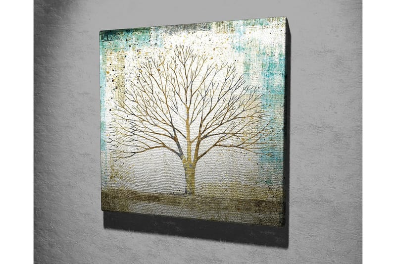 Lerretsbilde - Vakker silhuett av et tre mot en myk farget bakgrunn - Gull / Turkis / Hvit - Innredning - Bilder & kunst - Lerretsbilder