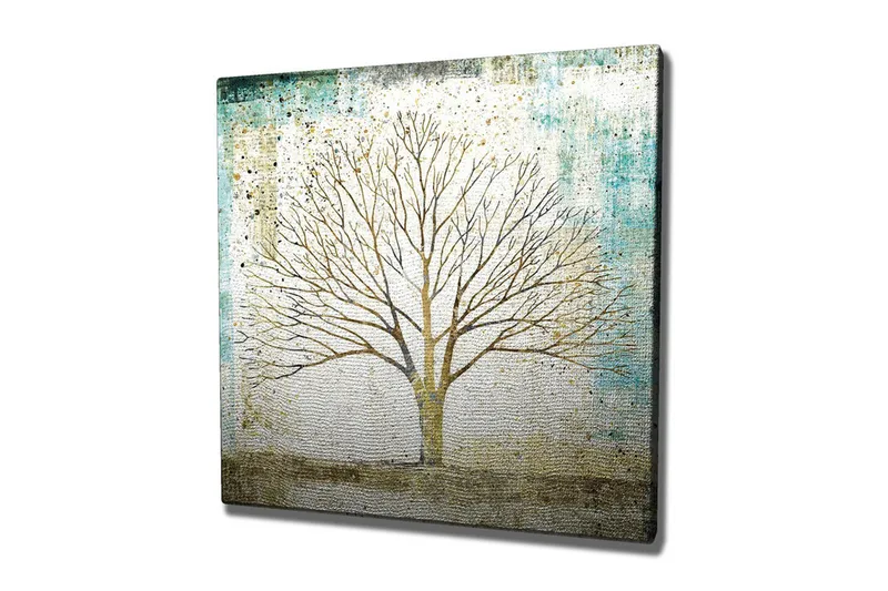 Lerretsbilde - Vakker silhuett av et tre mot en myk farget bakgrunn, Gull / Turkis / Hvit
