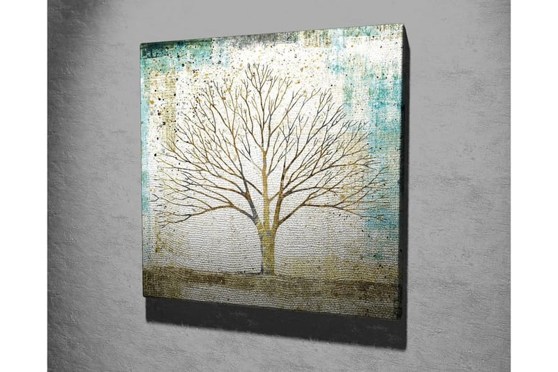 Lerretsbilde - Vakker silhuett av et tre mot en myk farget bakgrunn - Gull / Turkis / Hvit - Innredning - Bilder & kunst - Lerretsbilder