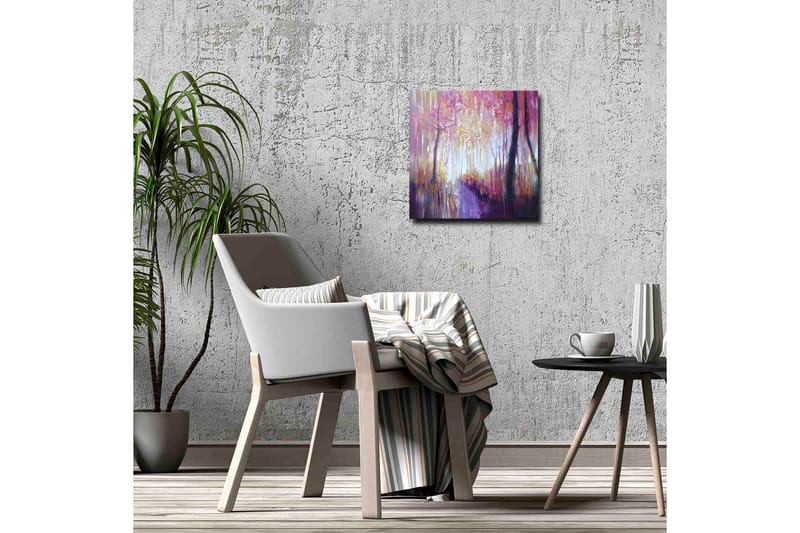 Lerretsbilde - Vakker skogsti med høstfarger og mykt lys - Lilla / Rosa / Gul - Innredning - Bilder & kunst - Lerretsbilder