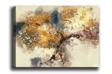Lerretsbilde - Vakker trekrone med gyllent bladverk - Gull / Brun / Blå - Innredning - Bilder & kunst - Lerretsbilder