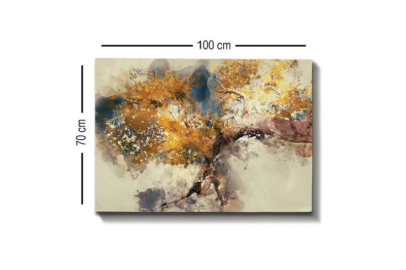 Lerretsbilde - Vakker trekrone med gyllent bladverk - Gull / Brun / Blå - Innredning - Bilder & kunst - Lerretsbilder