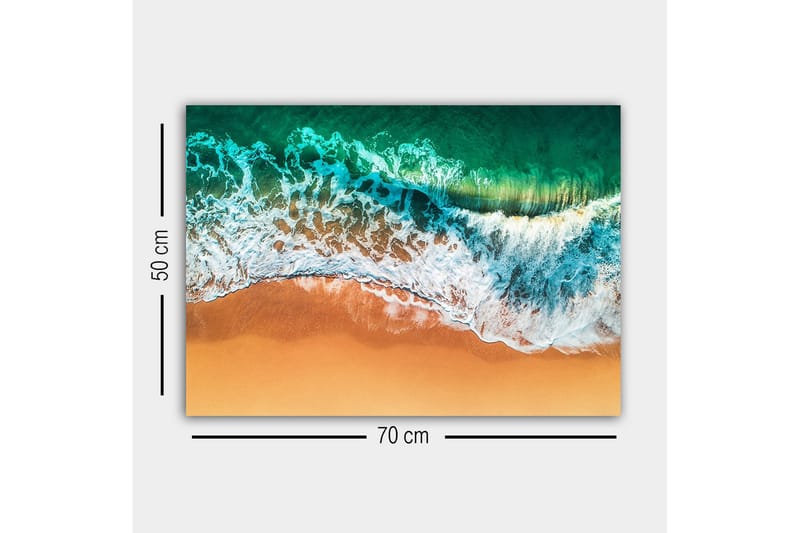 Lerretsbilde - Vakker utsikt over havet og stranden med bølger som ruller inn mot sanden - Turkis / Beige / Hvit - Innredning - Bilder & kunst - Lerretsbilder