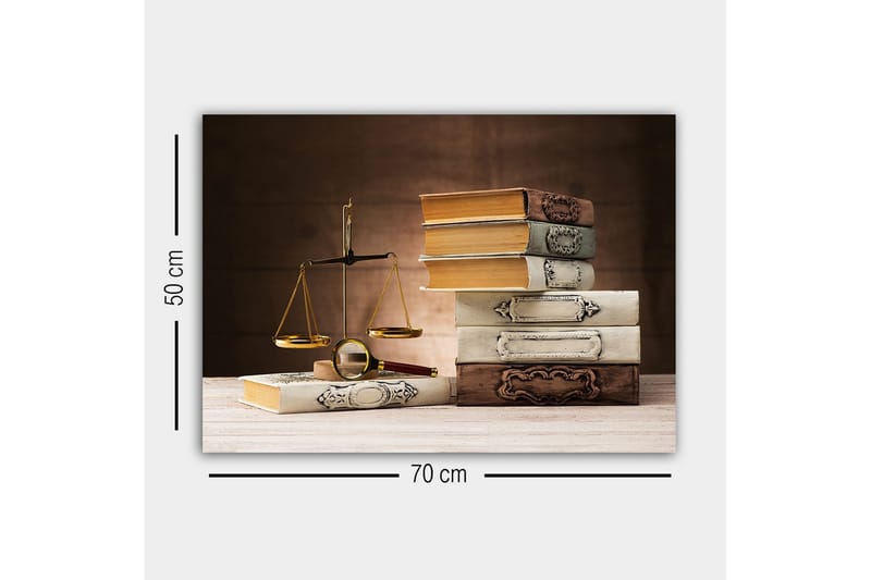 Lerretsbilde - Vekter med bøker i forskjellige farger og former - Gull / Brun / Hvit - Innredning - Bilder & kunst - Lerretsbilder