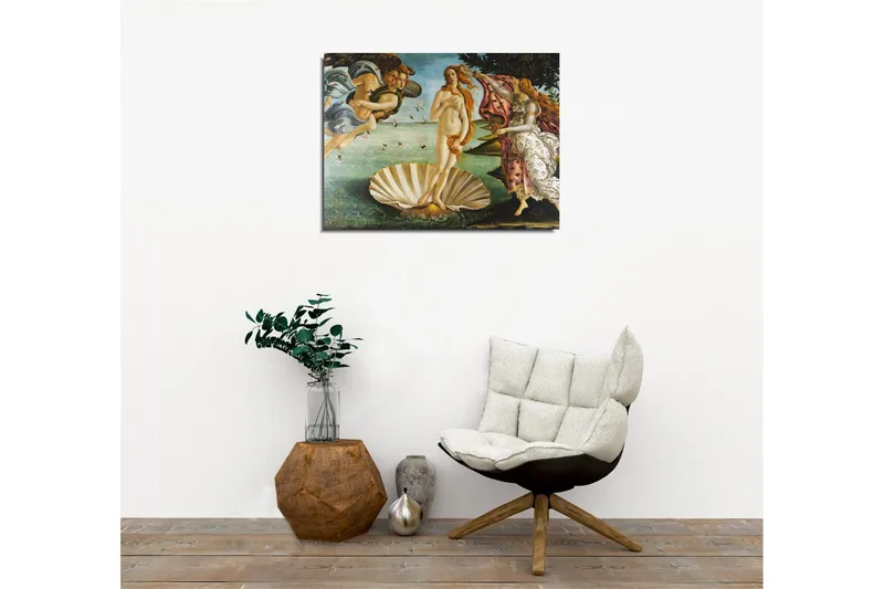 Lerretsbilde - Venus stiger opp fra havet på et skjell - Hudtone / Himmelblå / Grønn - Innredning - Bilder & kunst - Lerretsbilder