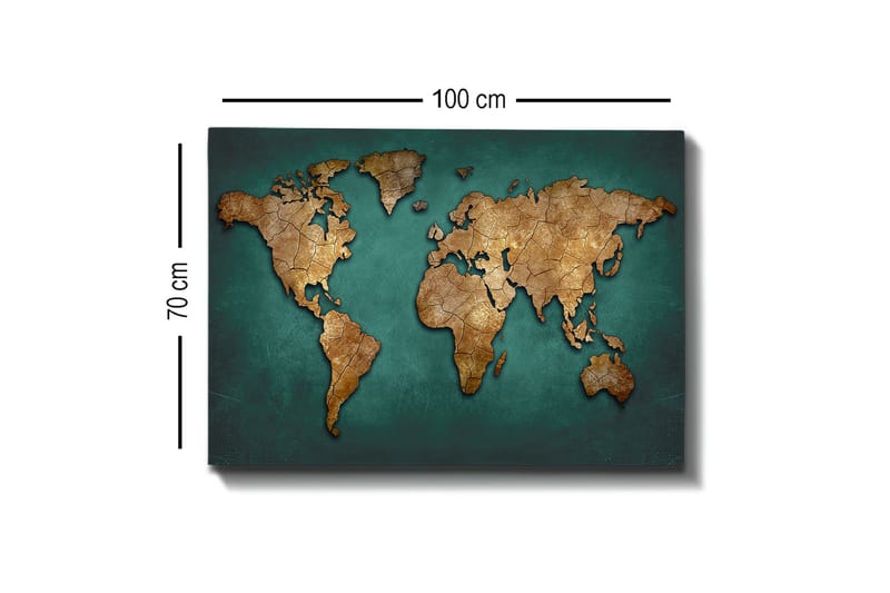 Lerretsbilde - Verdenskart i vintagestil med detaljert tekstur - Gull / Blågrønn - Innredning - Bilder & kunst - Lerretsbilder
