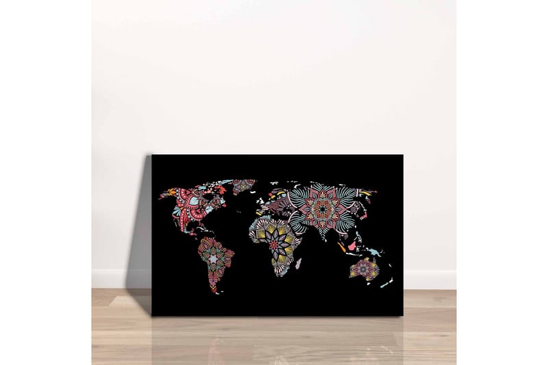 Lerretsbilde - Verdenskart med fargerike blomstermønstre - Rød / Grønn / Gul - Innredning - Bilder & kunst - Lerretsbilder