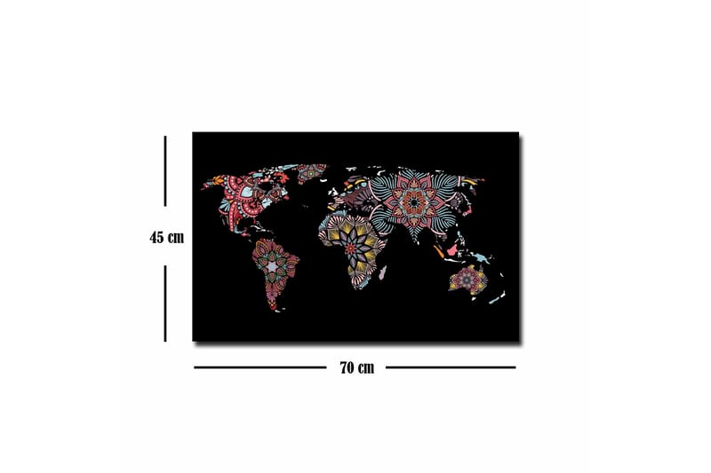 Lerretsbilde - Verdenskart med fargerike blomstermønstre - Rød / Grønn / Gul - Innredning - Bilder & kunst - Lerretsbilder