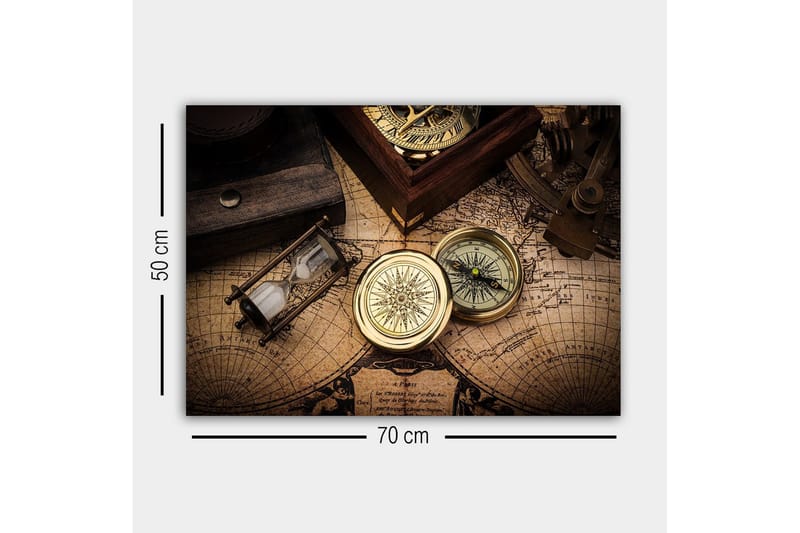 Lerretsbilde - Vintage navigasjonsverktøy på et gammelt kart - Gull / Brun / Beige - Innredning - Bilder & kunst - Lerretsbilder