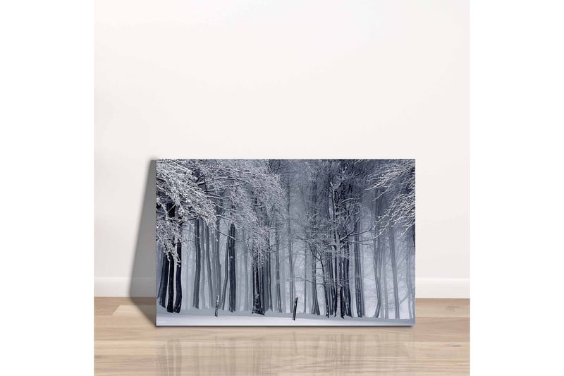 Lerretsbilde - Vinterskog med snødekte trær - Hvit / Grå / Svart - Innredning - Bilder & kunst - Lerretsbilder