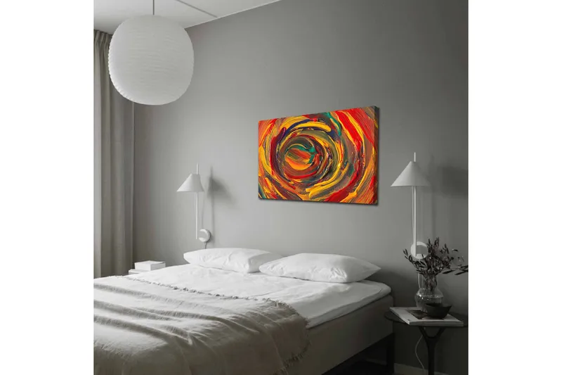 Lerretsbilde - Virvlende farger i en dynamisk spiralform - Rød / Gul / Grønn - Innredning - Bilder & kunst - Lerretsbilder