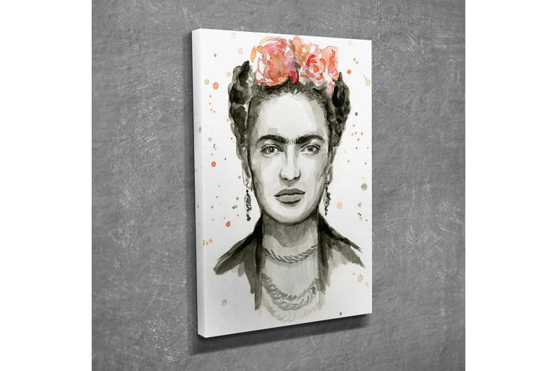 Lerretsbilde - Portrett av en kvinne med blomster i håret - Grå / Rosa / Beige - Innredning - Bilder & kunst - Lerretsbilder