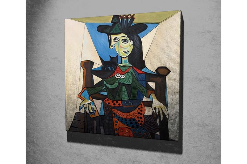Lerretsbilde - Portrett av kvinne med geometriske former og sterke farger - Grønn / Blå / Oransje - Innredning - Bilder & kunst - Lerretsbilder
