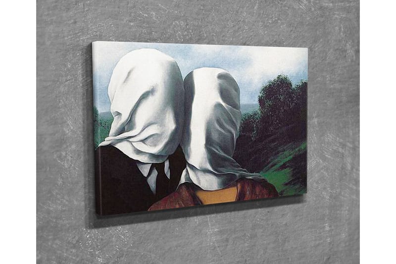 Lerretsbilde - Par med hvite kluter som dekker ansiktene, stående i et frodig landskap - Hvit / Svart / Grønn - Innredning - Bilder & kunst - Lerretsbilder