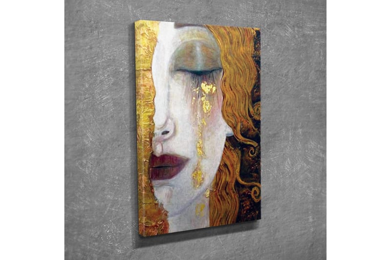 Lerretsbilde - Portrett av en kvinne med tårer av gull - Gull / Hudtone / Brun - Innredning - Bilder & kunst - Lerretsbilder