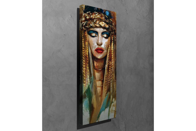Lerretsbilde - Portrett av en kvinne med gullsmykker og dramatisk sminke - Gull / Svart / Beige - Innredning - Bilder & kunst - Lerretsbilder