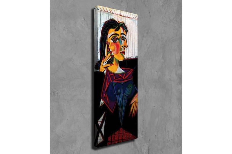 Lerretsbilde - Portrett av en kvinne med fargerike ansiktstrekk - Gul / Svart / Rød - Innredning - Bilder & kunst - Lerretsbilder