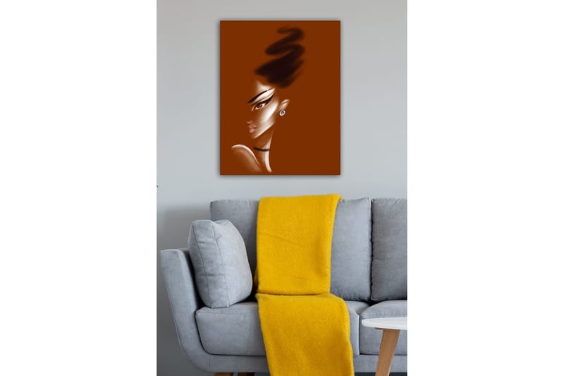 Lerretsbilde - Portrett av en kvinne med stiliserte ansiktstrekk og en elegant frisyre - Mørk brun / Beige / Svart - Innredning - Bilder & kunst - Lerretsbilder