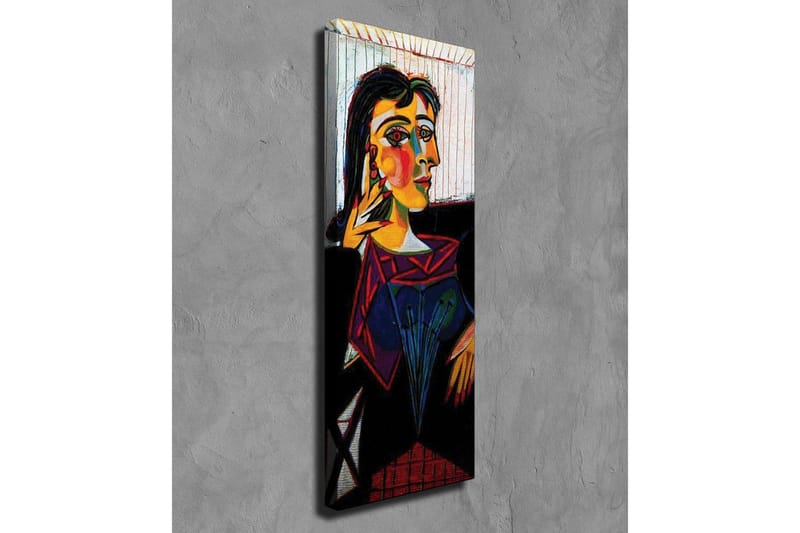 Lerretsbilde - Portrett av en kvinne med fargerike ansiktstrekk - Gul / Svart / Rød - Innredning - Bilder & kunst - Lerretsbilder