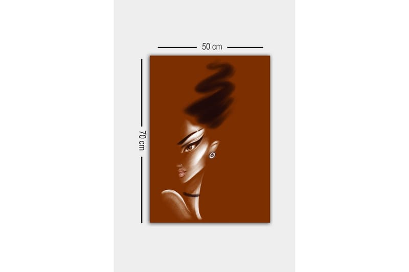 Lerretsbilde - Portrett av en kvinne med stiliserte ansiktstrekk og en elegant frisyre - Mørk brun / Beige / Svart - Innredning - Bilder & kunst - Lerretsbilder