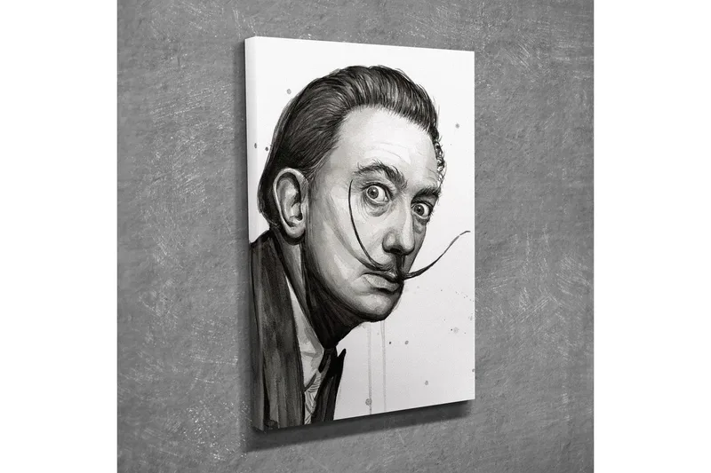 Lerretsbilde - Portrett av en mann med en særegen bart og intense øyne - Svart / Grå / Hvit - Innredning - Bilder & kunst - Lerretsbilder