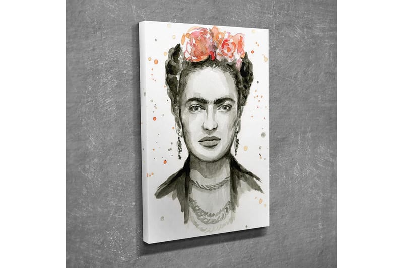 Lerretsbilde - Portrett av en kvinne med blomster i håret - Grå / Rosa / Beige - Innredning - Bilder & kunst - Lerretsbilder