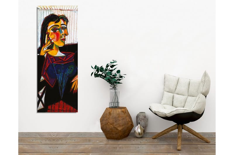 Lerretsbilde - Portrett av en kvinne med fargerike ansiktstrekk - Gul / Svart / Rød - Innredning - Bilder & kunst - Lerretsbilder