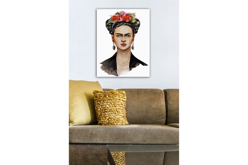 Lerretsbilde - Portrett av en kvinne med blomster i håret - Rød / Grønn / Svart - Innredning - Bilder & kunst - Lerretsbilder