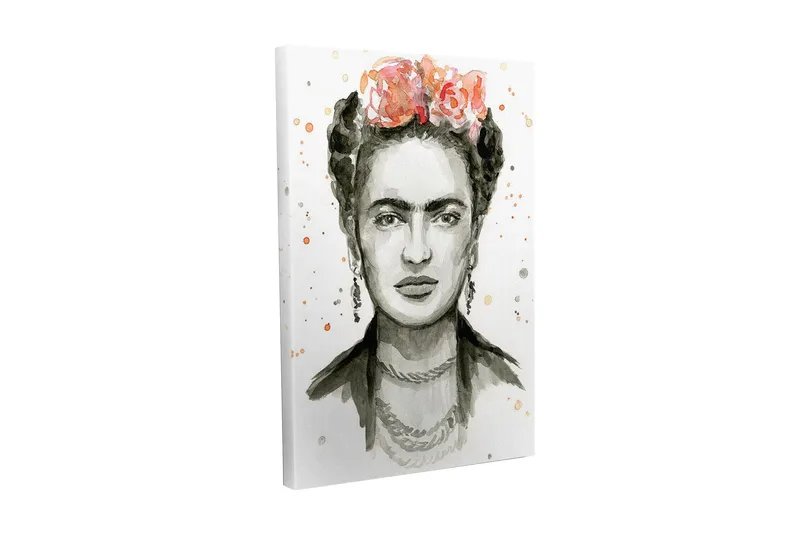 Lerretsbilde - Portrett av en kvinne med blomster i håret - Grå / Rosa / Beige - Innredning - Bilder & kunst - Lerretsbilder