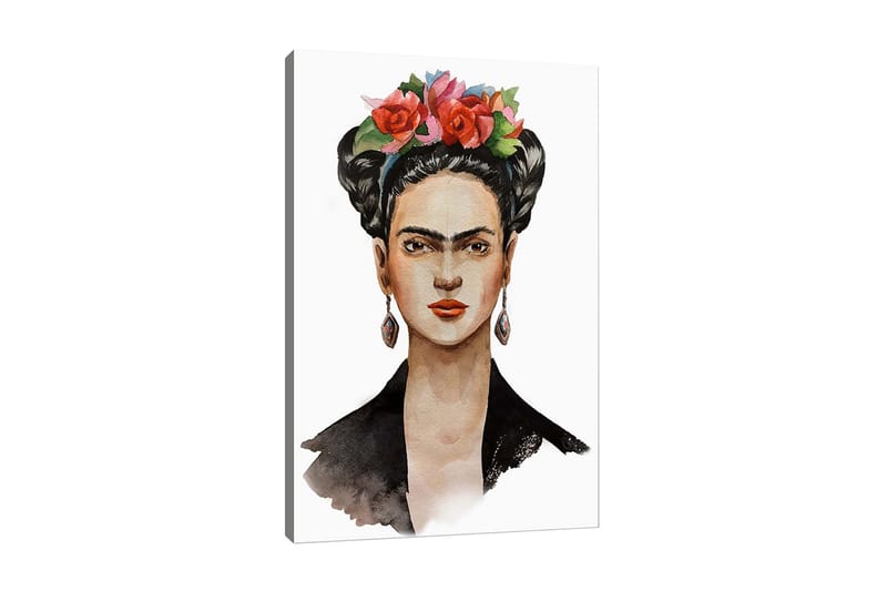 Lerretsbilde - Portrett av en kvinne med blomster i håret, Rød / Grønn / Svart