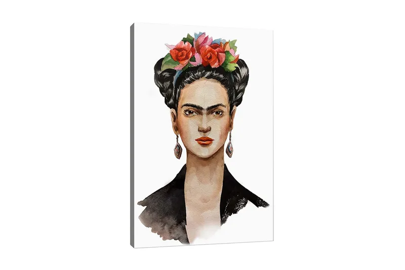 Lerretsbilde - Portrett av en kvinne med blomster i håret, Rød / Grønn / Svart