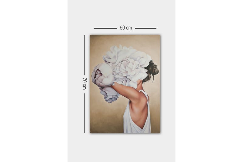 Lerretsbilde - Portrett av en kvinne med store, hvite blomster som dekker ansiktet hennes - Hvit / Beige / Hudfarge - Innredning - Bilder & kunst - Lerretsbilder