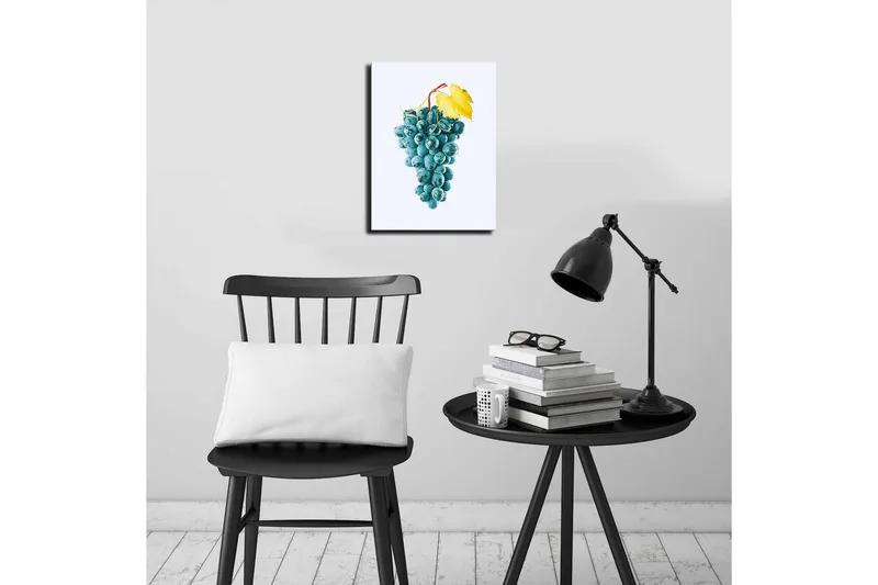 Lite lerret 28x38 cm - Drueklase med gul bladstilk - Blå / Gul - Innredning - Bilder & kunst - Lerretsbilder