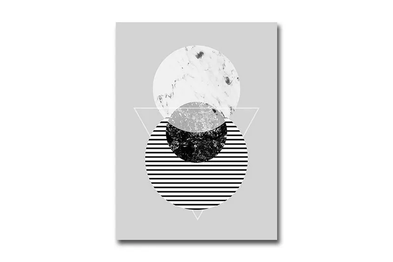 Lite lerretsbilde 28x38 cm - Abstrakt komposisjon med sirkler og trekanter - Svart / Hvit / Grå - Innredning - Bilder & kunst - Lerretsbilder